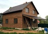 Строительство дома из пеноблока, облицовочный кирпич "баварская кладка"
